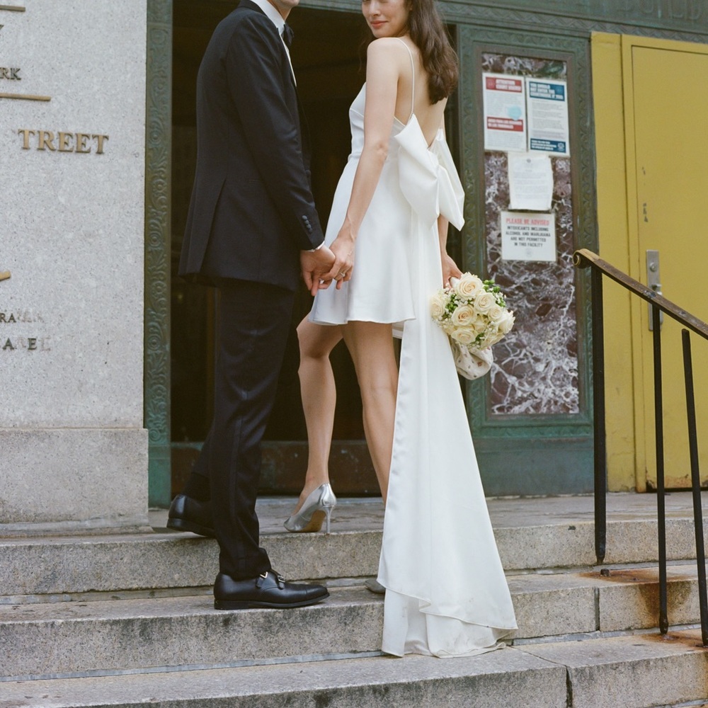 Self designed wedding dress, great for elopement or rehearsal dinner!